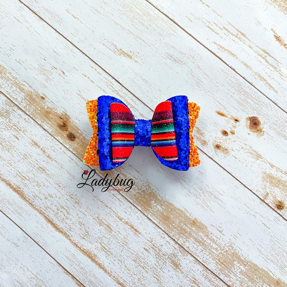 2.5-inch orange & blue sparkle striped bow