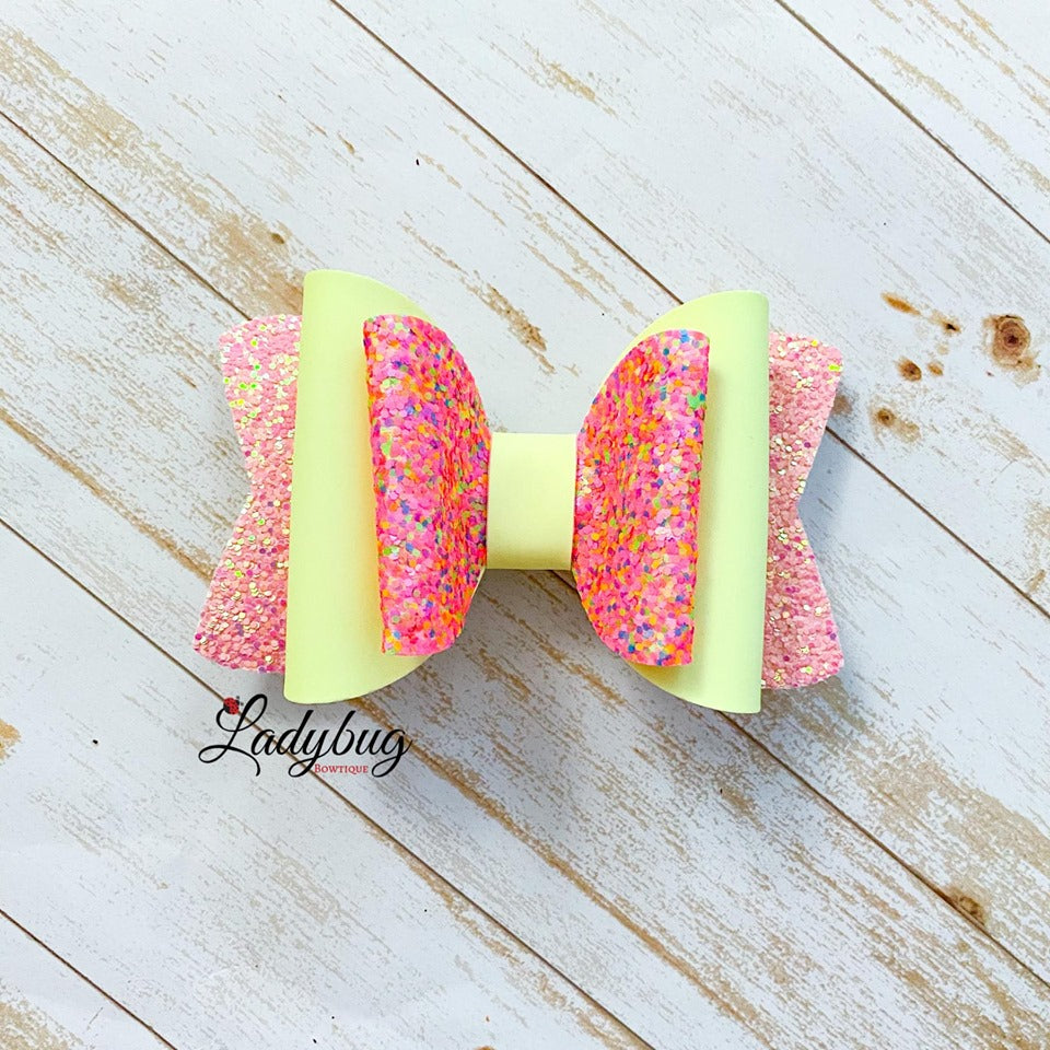 4-inch pink sparkle & yellow bow