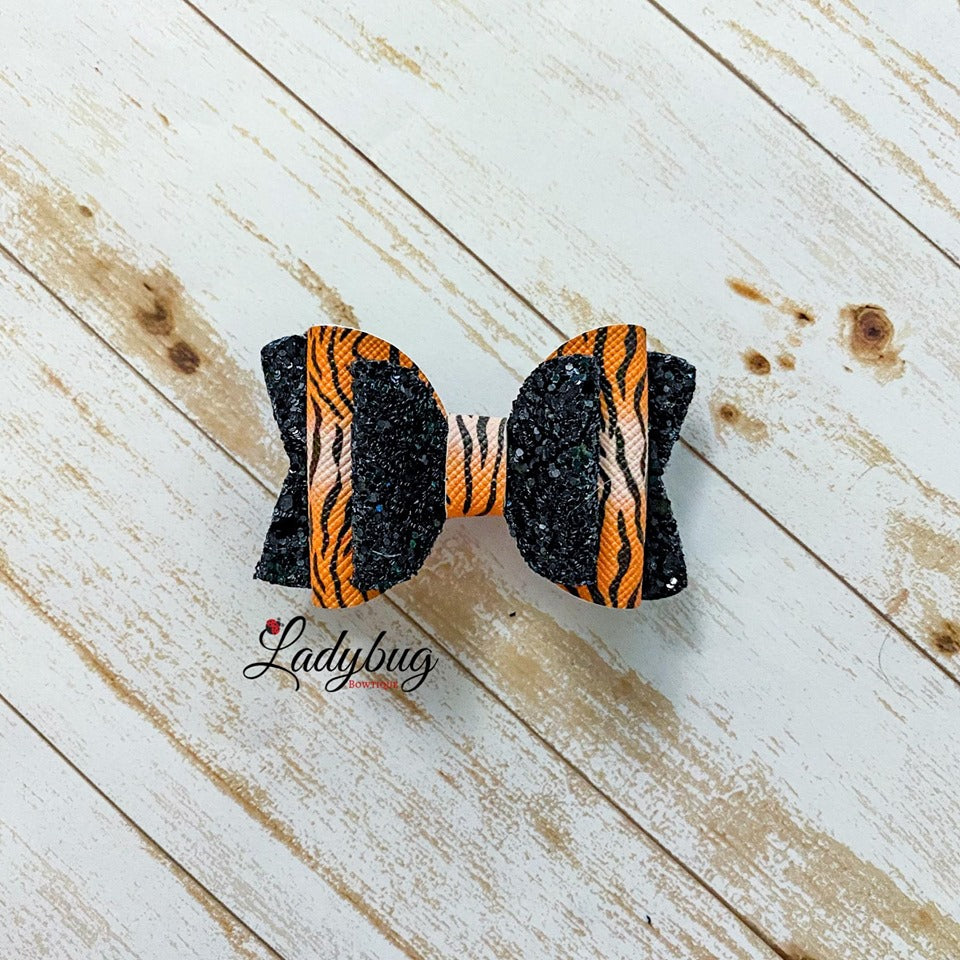 2.5-inch black sparkle tiger bow