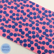 Load image into Gallery viewer, Blue Sparkle Dots on Pink Headband
