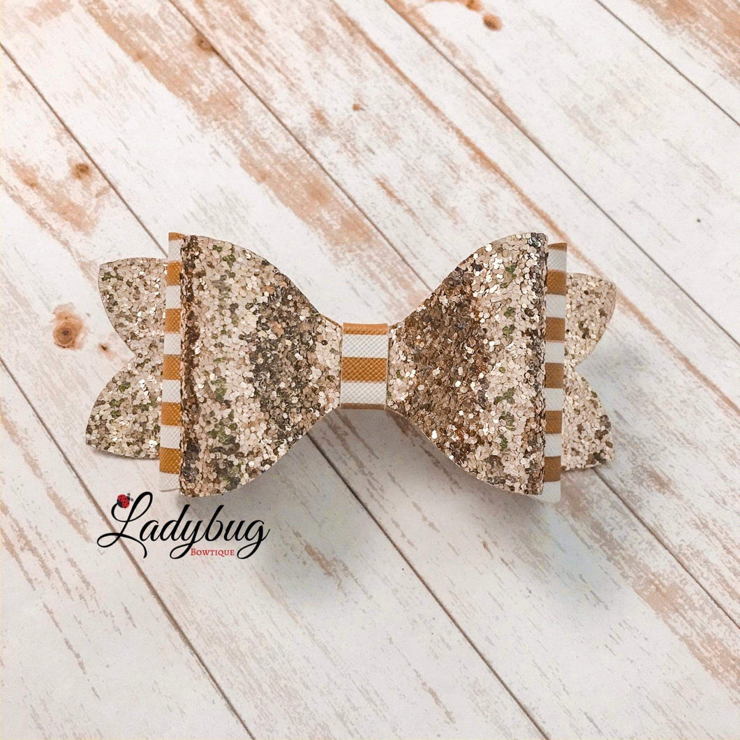 5-inch gold sparkle & striped bow