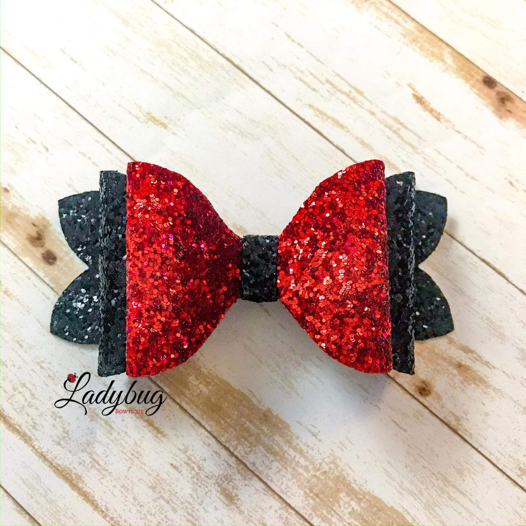5-inch red & black sparkle bow